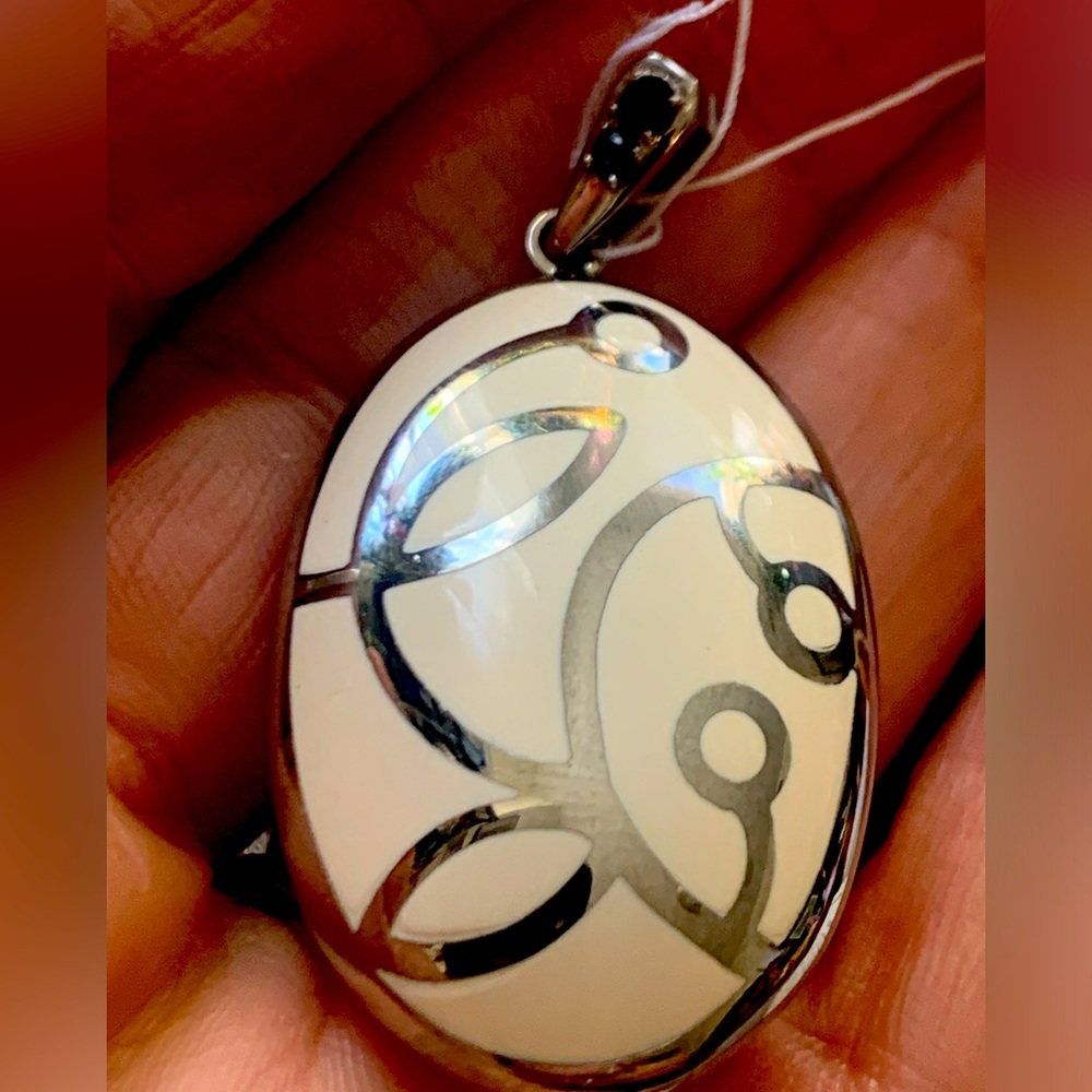 Gems TV stainless steel pendant with blue sapphire accents on bail